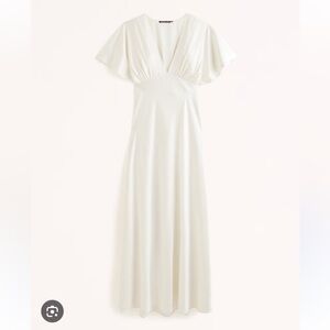 Abercrombie & Fitch NWT Ivory Satin V-neck Flutter Sleeve Maxi Dress L